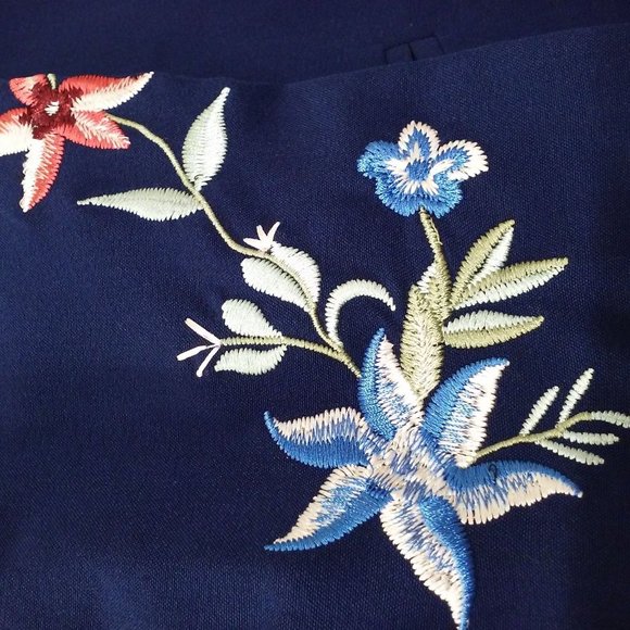 Vintage Y2K Blazer Chadwicks of Boston Floral Embroidered Ladies-8(M) Navy - Picture 7 of 12